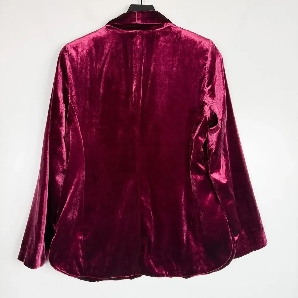 Chico's Velvet Blazer Jacket Burgundy Red Floral Lined - 1 (8-10 US) - Picture 6 of 9